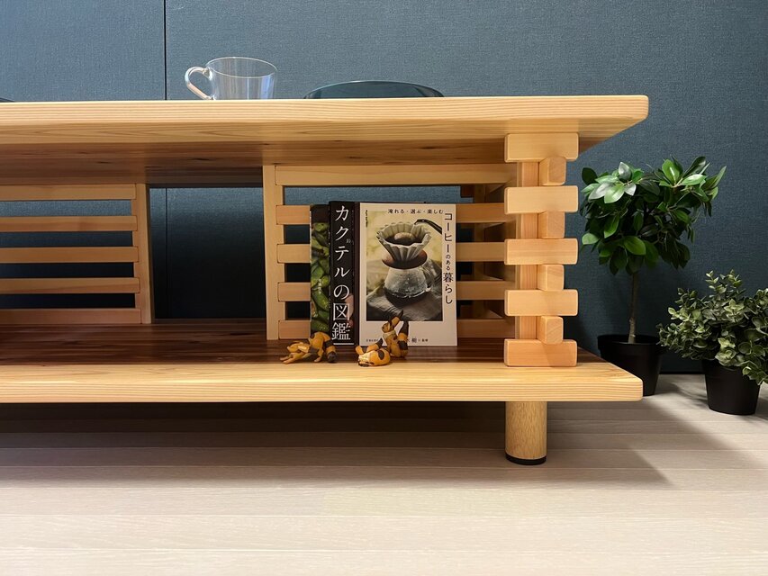 送料無料】 ローテーブル 和風 木組格子形 120cm 60cm 杉 ナチュラル