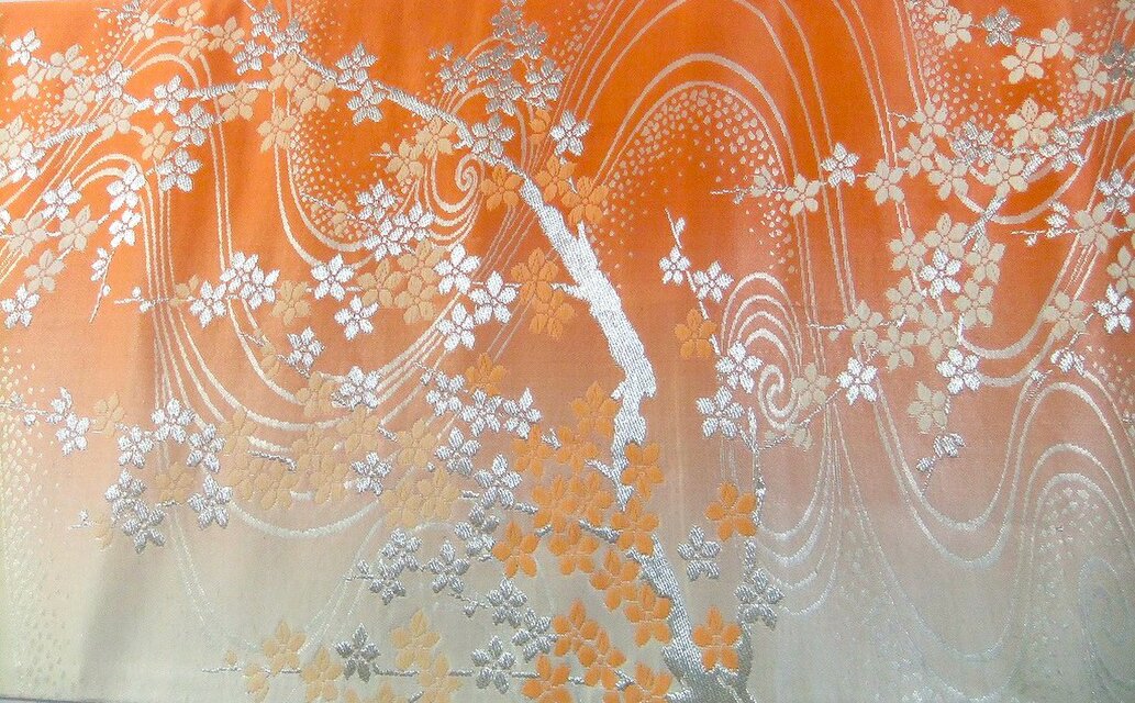 16)2440】160cm/西陣織・流水花文様/タペストリー・テーブルランナー