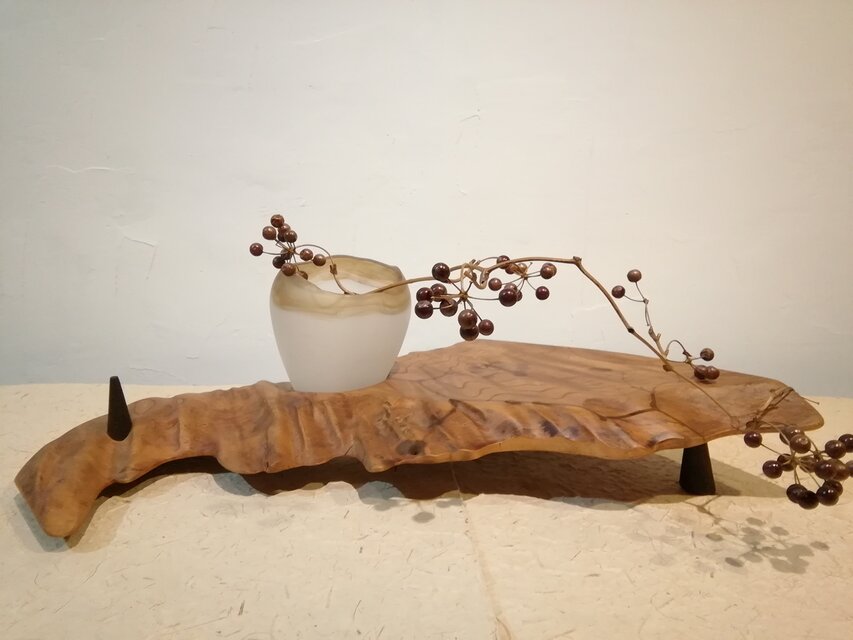 □sale□けやきの花入れ～ 花器＊一輪挿し＊吹きガラス∗ディスプレイ