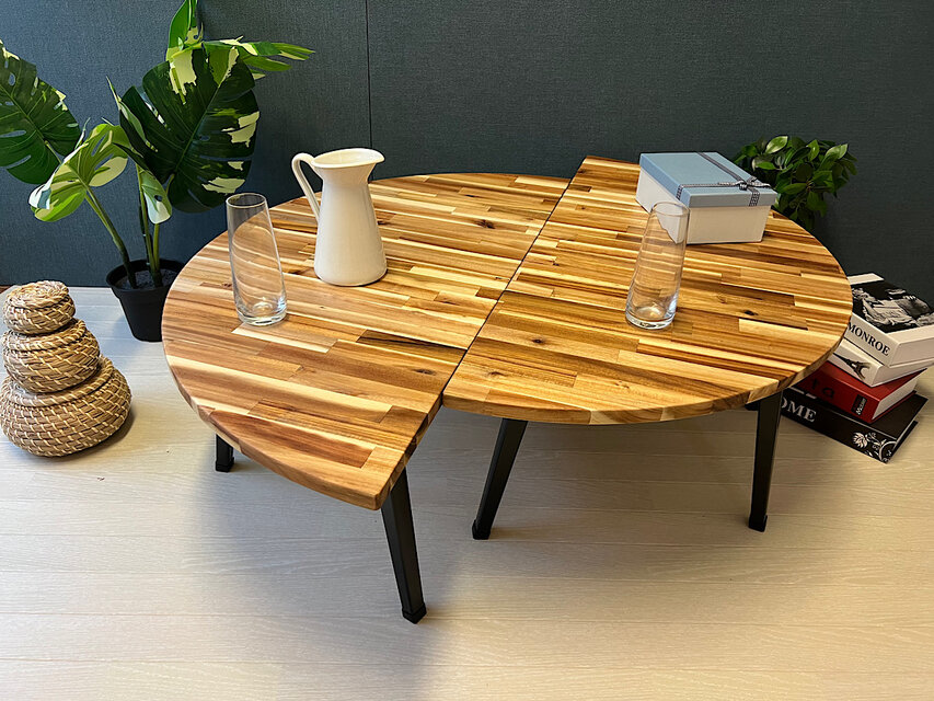 送料無料】 ローテーブル 丸形 90cm 2分割 アカシア 折りたたみ脚