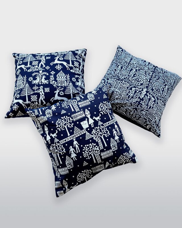 チェコ製 藍染め ファブリック クッションカバー 鹿狩り | iichi 日々