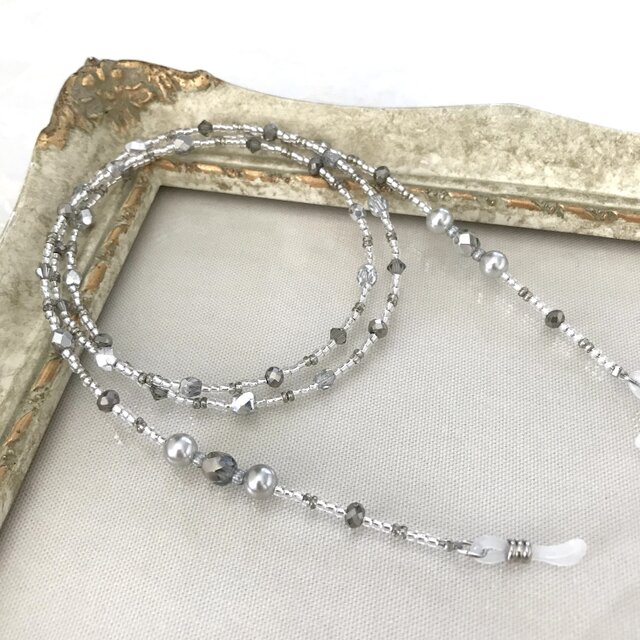 チェコガラス メガネチェーン グラスコード メガネストラップ シルバー