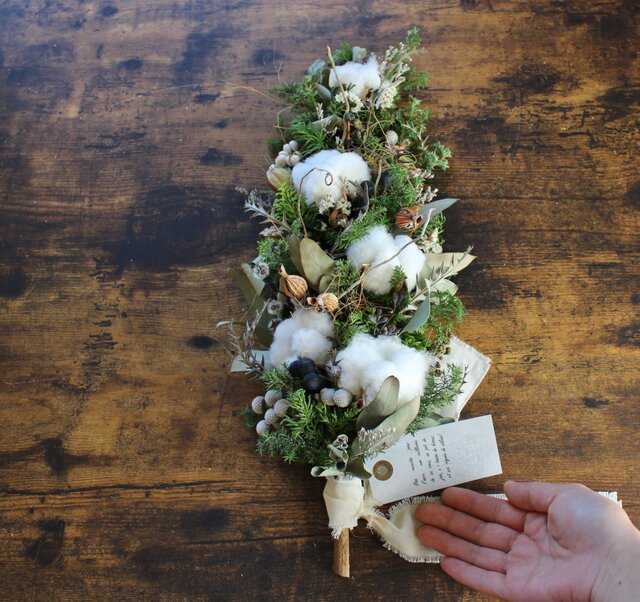 クリスマス】綿花のクリスマススワッグ 冬スワッグ ナチュラル ドライ