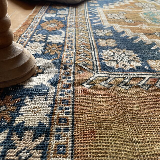 トルコヴィンテージラグ ブラウン×ネイビー メダリオン 196×126 秋色