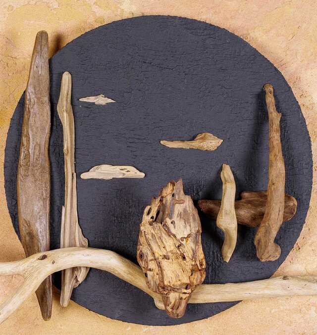 流木で描く山水画（M size）流木アート、壁装飾、円形 ＃5 | iichi