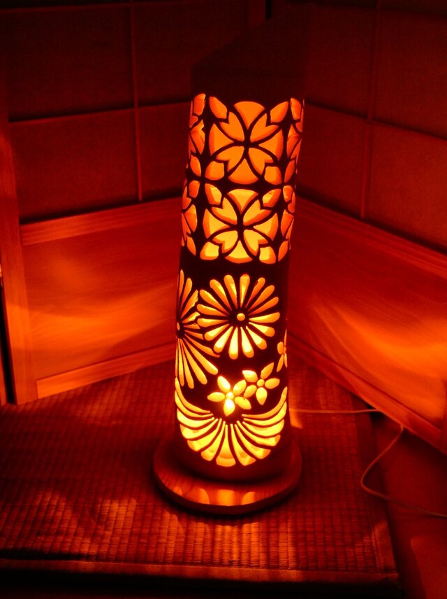 ◇全面彫◇竹灯り・竹あかり・竹灯籠 ～～ 癒しの灯り ☆桜華格子