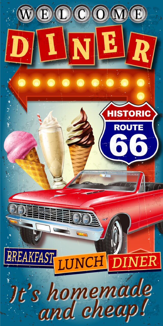 オーダー無料】ルート66 ダイナー アメ車 カフェ ドライブイン 店舗