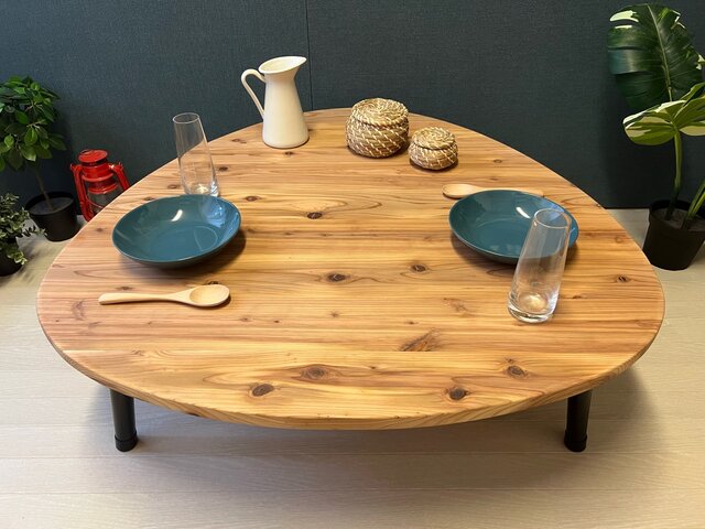 送料無料】 テーブル おにぎり 約90cm 杉 折り畳み アイアン脚 | iichi