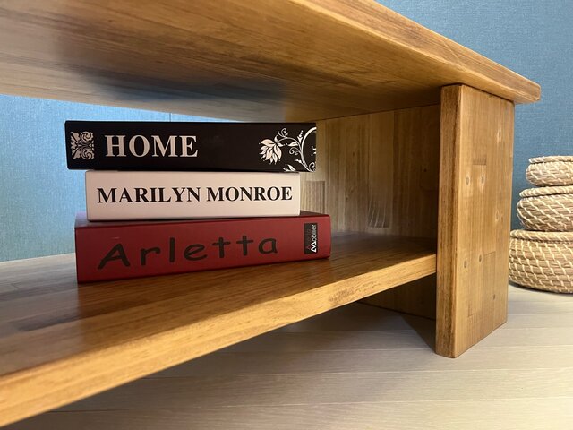 送料無料】 ローテーブル 木組棚付き 90cm 45cm パイン エボニー