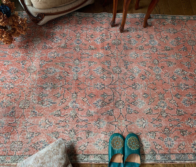 大判 テラコッタレッド オレンジ240×130フラワー トルコヴィンテージ