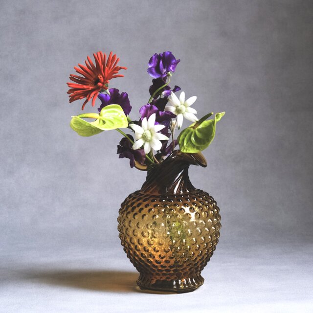 Indiana Glass】ヴィンテージ / アメリカ製 / ガラス花瓶 / アンバー