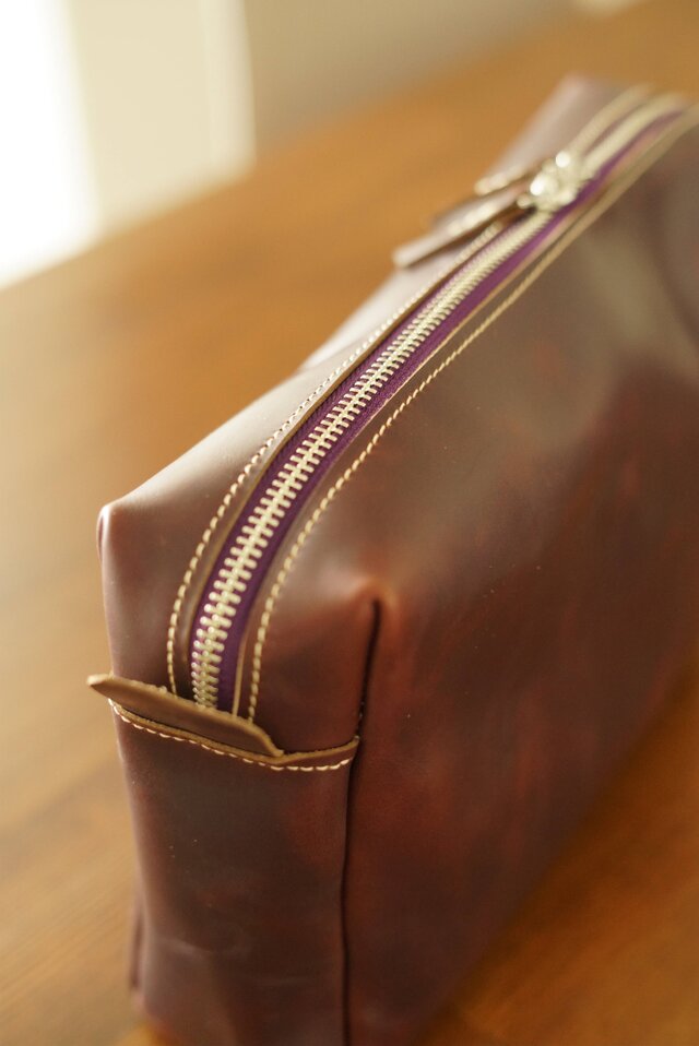 クロムエクセルレザー ポーチ ｜バーガンディ 本革 化粧ポーチ