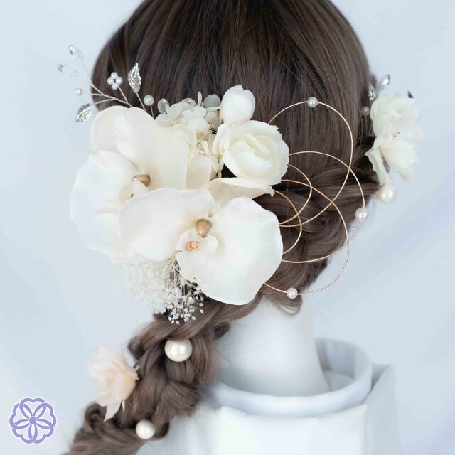成人式 髪飾り 胡蝶蘭 ×クリスタルブランチ｜卒業式 袴 和装ヘア No