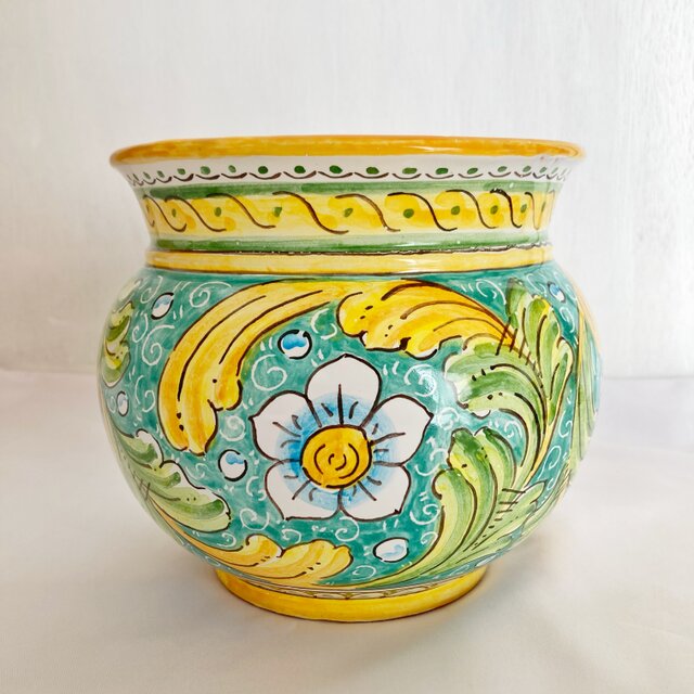 鉢カバー 14cm Baroccoマヨリカ焼き イタリア陶器 フラワーベース 花器