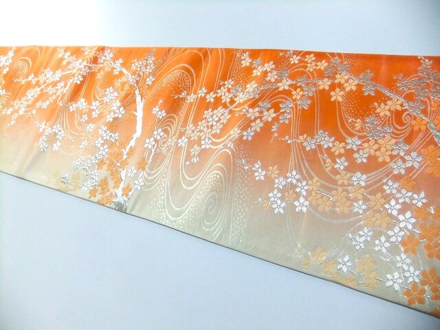 16)2440】160cm/西陣織・流水花文様/タペストリー・テーブルランナー