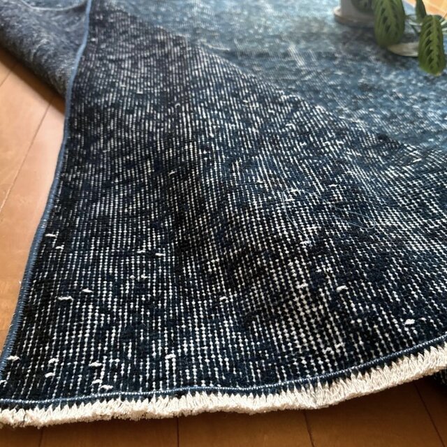 111×200 藍色ブルーオーバーダイ 人気カラー トルコヴィンテージラグ