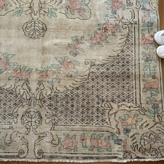 大判 163×258 花柄メダリオン ナチュラルベージュ トルコヴィンテージ