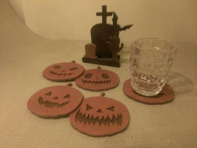 ハロウィン☆お墓ケース付ジャックランタンコースター5個セット