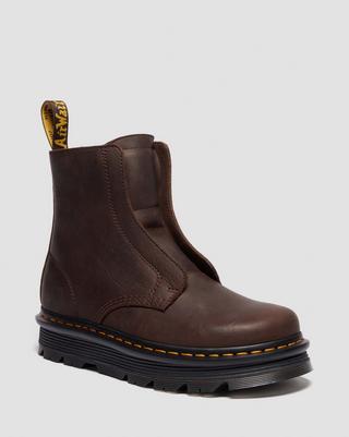 Zebzag Laceless Slip On Leather Boots in Dark Brown | Dr. Martens