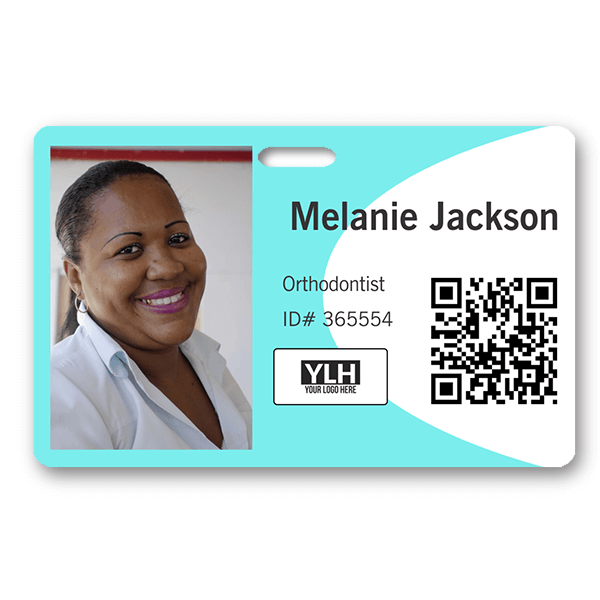 Teal Wave Horizontal QR Code Photo ID - Name Tag Wizard