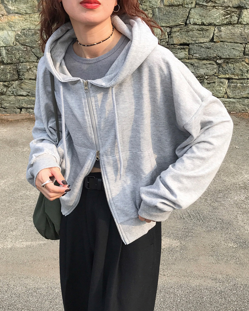 クロップド丈フードジップアップパーカー | ファッション通販サイト NUGU