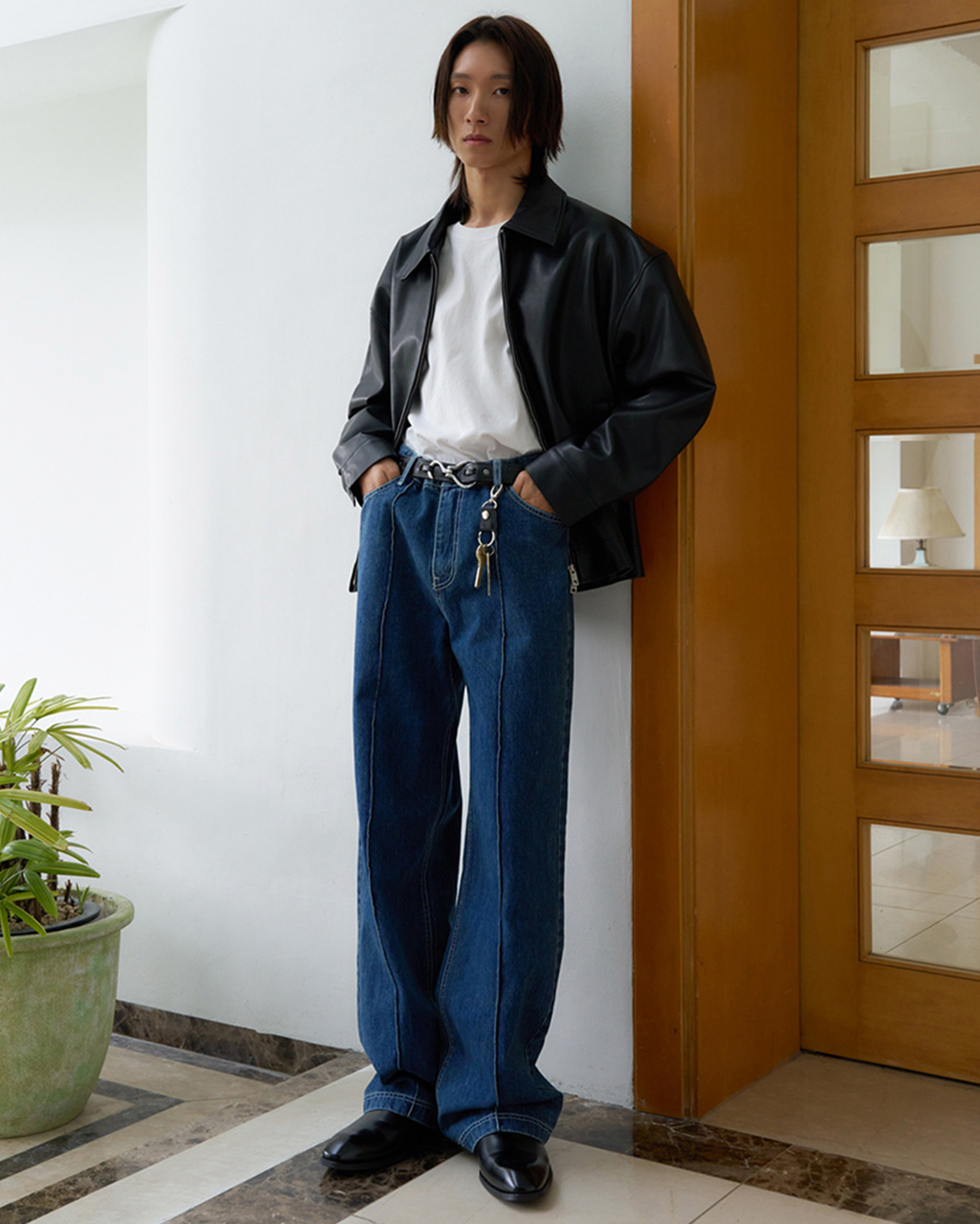 12回再販](ORIGINAL) ピンタックストレートデニムパンツ (medium blue