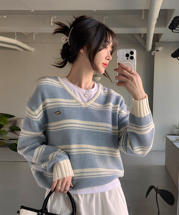 Vネックストライプニット | ファッション通販サイト NUGU