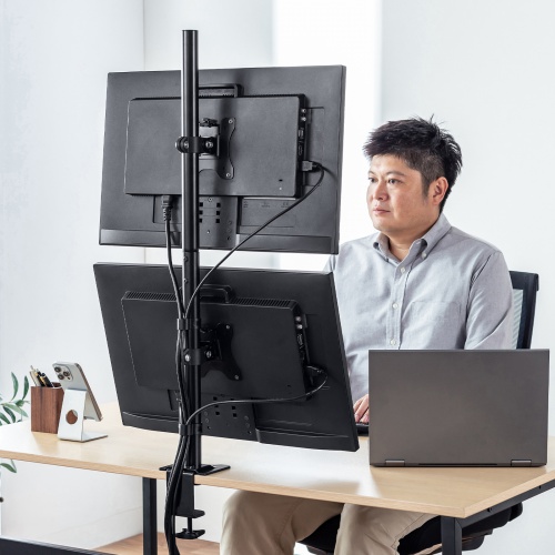 CR-LAC211BK【デュアルモニターアーム（上下・2画面）】上下に2画面