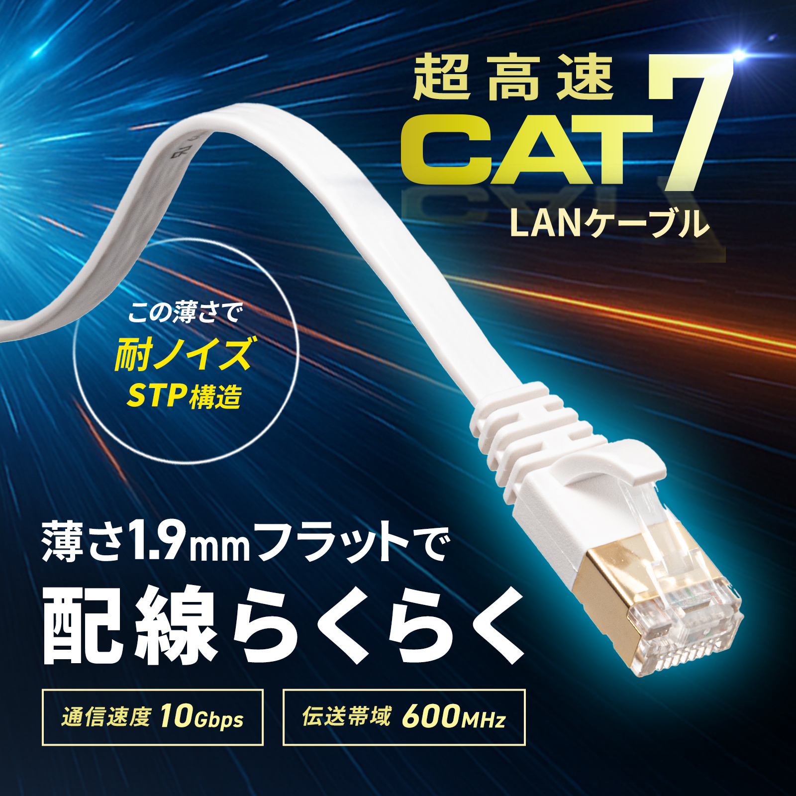 KB-FLU7-02W【CAT7ウルトラフラットLANケーブル（2m・ホワイト