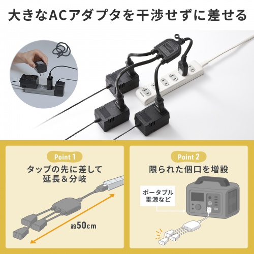 TAP-EX3BKN【ACアダプタ専用電源延長コード（3分岐・2P・3個口