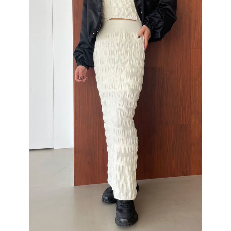 シャーリングロングニットスカート[品番：MKSW0055355]｜EMODA（エモダ