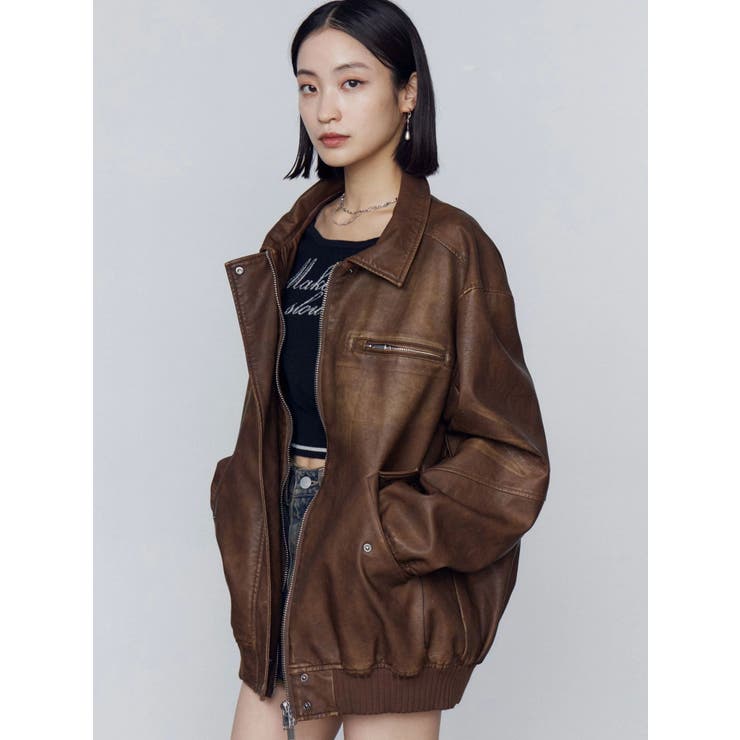 ヴィンテージフェイクレザーブルゾン[品番：MKSW0065809]｜EMODA