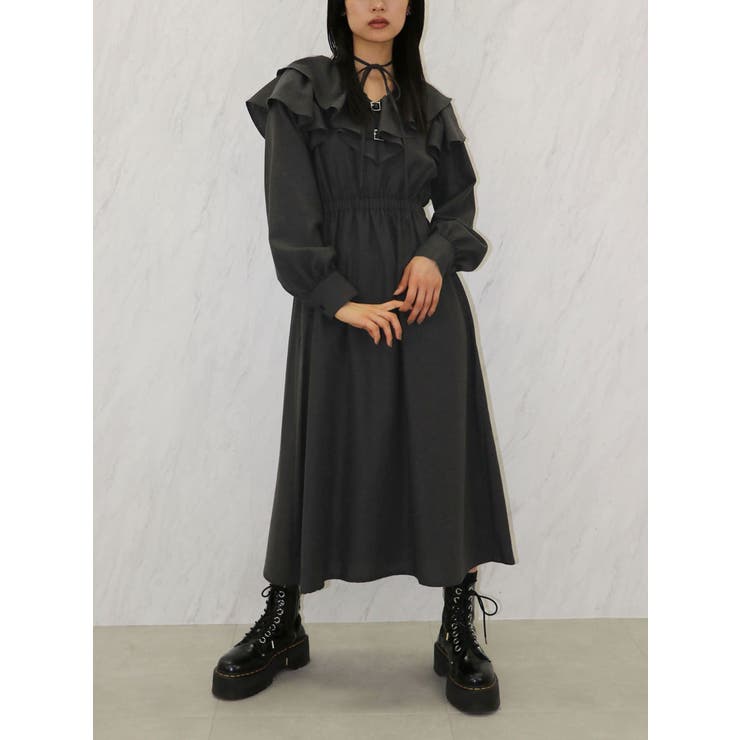 ショルダーフリルベルトロングワンピース[品番：MKSW0061019]｜jouetie