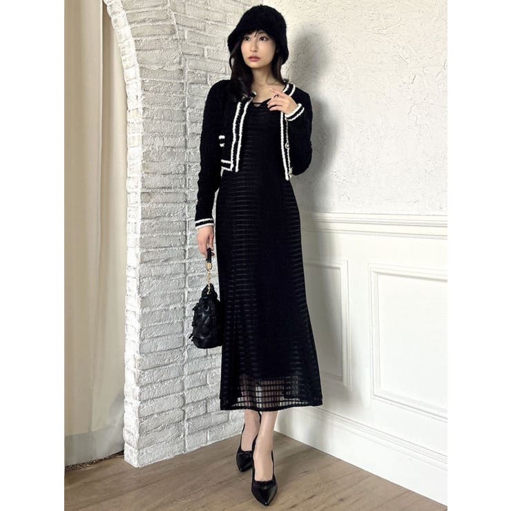 バイカラーツイードニットカーディガン【セットアップ着用可能】[品番