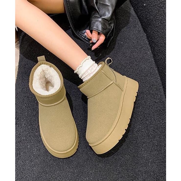 厚底ムートンブーツ 裏起毛ショートブーツ[品番：II000011988