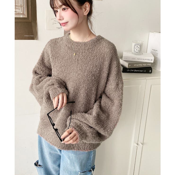 クルーネックソフトタッチフェザーニットプルオーバー[品番