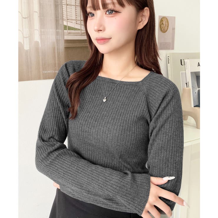 スクエアネックリブニットプルオーバー12G[品番：ERMW0003916