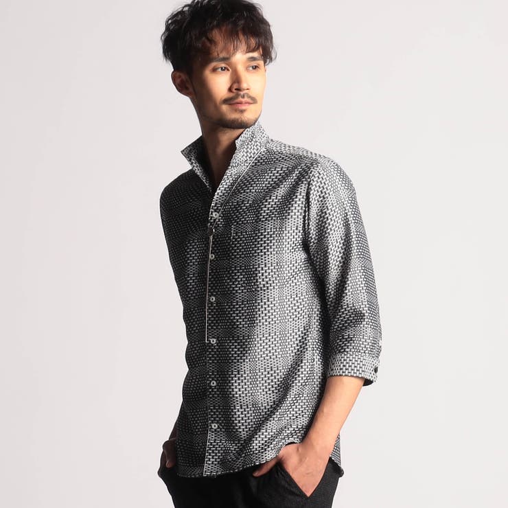 シアーチェック7分袖スタンドカラーシャツ[品番：NICW0005631]｜NICOLE