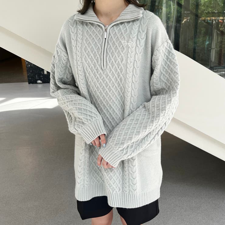 ケーブル編みハーフZIPニットワンピース[品番：NICW0005091]｜NICOLE