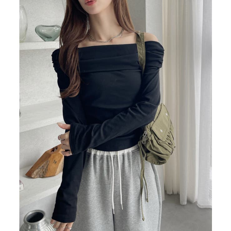 ドレープデザイン オフショル カットソー[品番：ORGW0009230]｜Ada