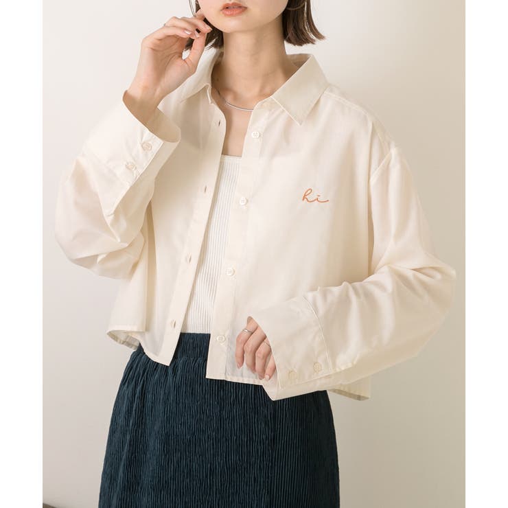 無地・ストライプ 刺繍入りショート丈シャツ[品番：ADEW0004175]｜ad