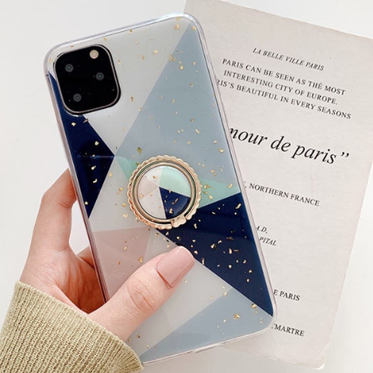 スマホケース ライン切り替えデザイン バンカーリング付きiPhoneケース