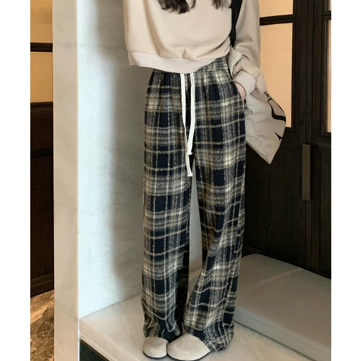 ワイドパンツ チェック柄 レディース[品番：AGCW0006082]｜SUNSHINE