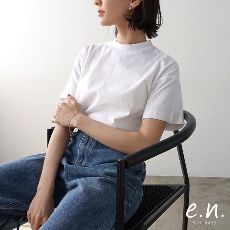モックネック 半袖 Tシャツ[品番：AZ000004357]｜andme（アンドミー