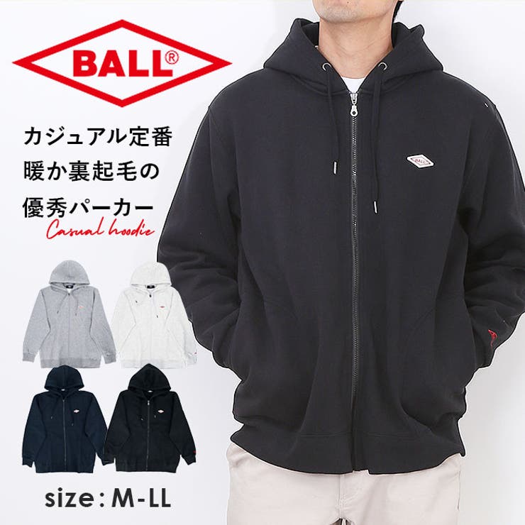BALL 裏起毛 ワッペン付きフルジップパーカー[品番：BCYW0033832