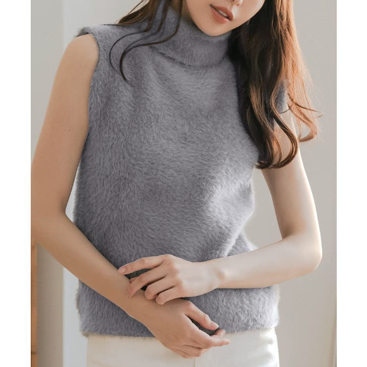 ふわふわシャギータートルネックニットトップス [24525 ノースリーブ