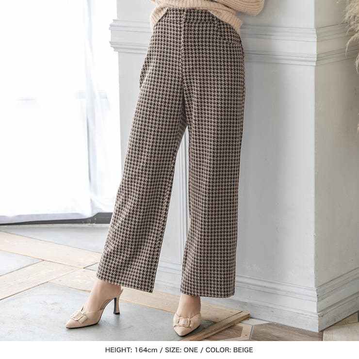 千鳥格子柄ハイウエストストレートパンツ [22552 ボトムス[品番