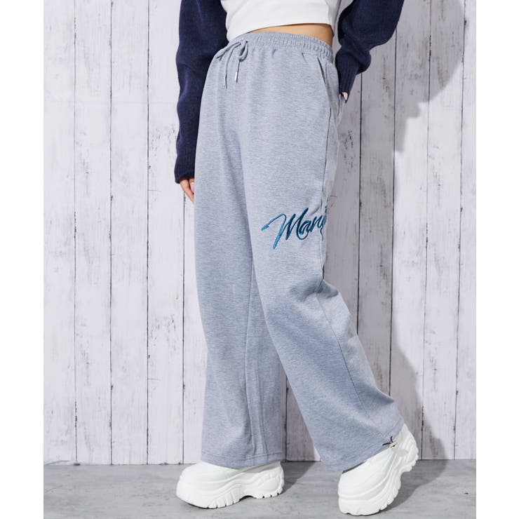 裾ドローコード×刺繍アクセント》レディース ハリ感スウェットパンツ