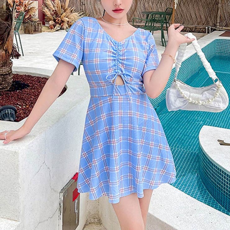 SHOPLIST限定】マドラスチェック柄ワンピース スイムウェア 水着[品番