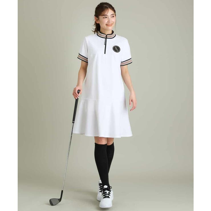 レディースゴルフウエア ハーフZIPモックネックワンピース[品番